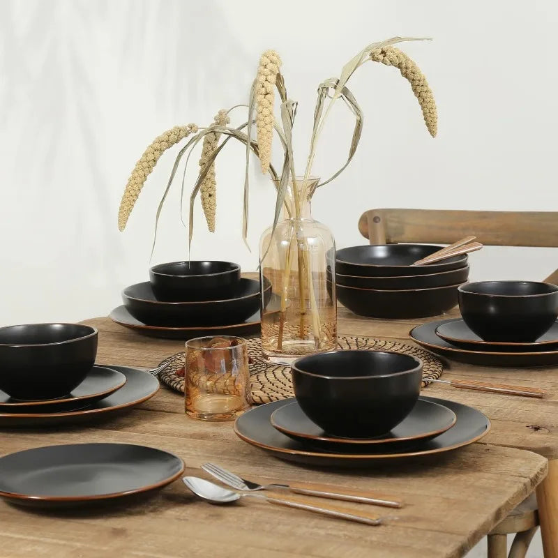 16-Piece Stoneware Dinnerware Set, 5 Colors