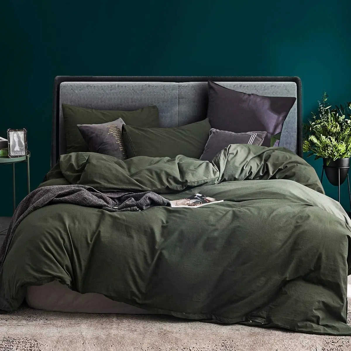 3 Piece Duvet Set, 100% Washed Cotton, With Zipper and 2 Pillowcases, Easy Care, 29 Colors, 3 Sizes