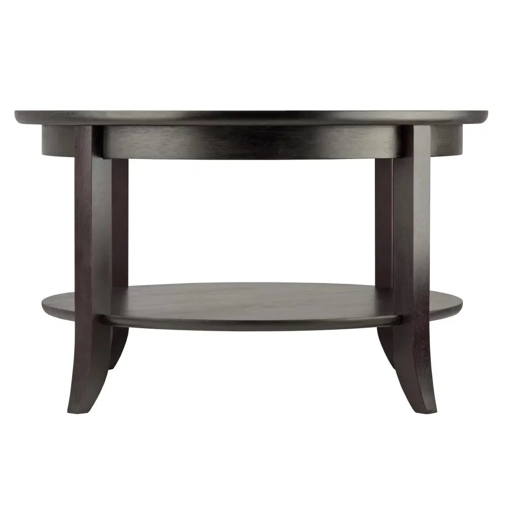 Round Wooden Coffee Table, with Glass Top, Espresso Finish