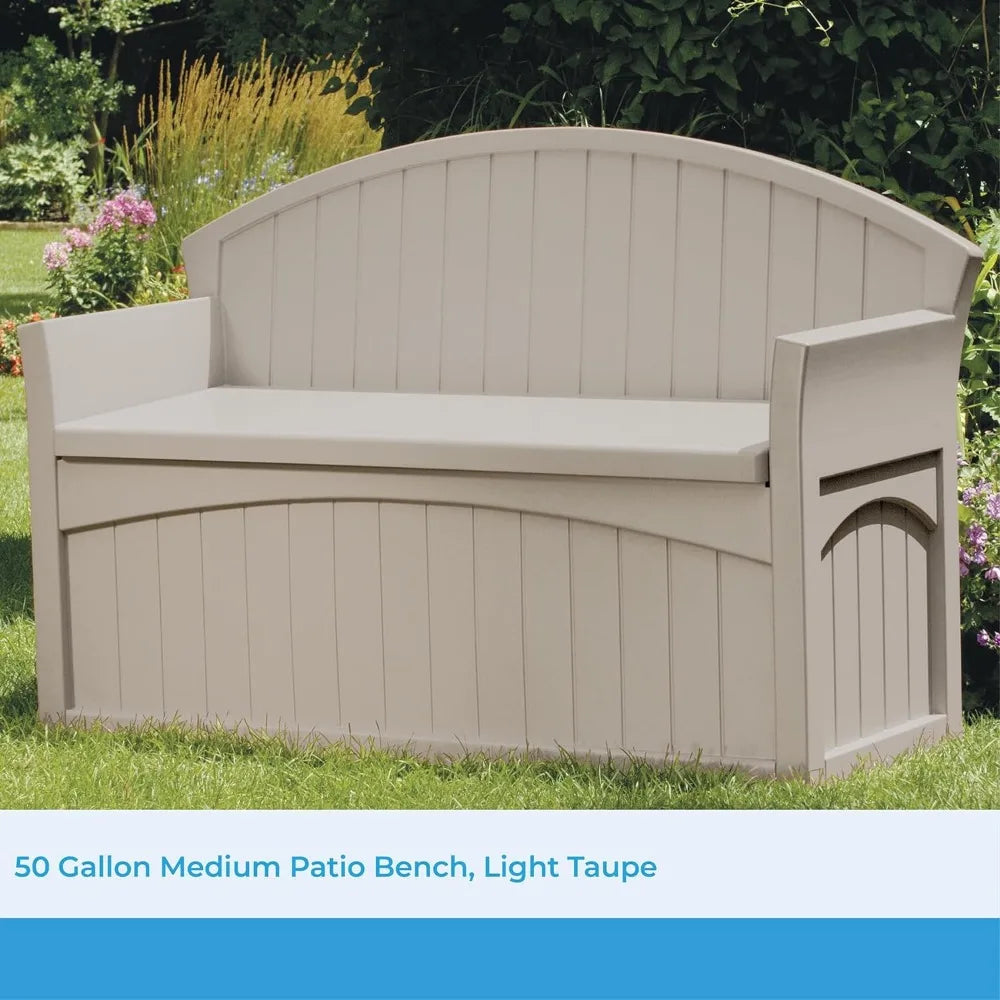 50 Gallon Outdoor Storage Bench, Decorative Resin, Waterproof