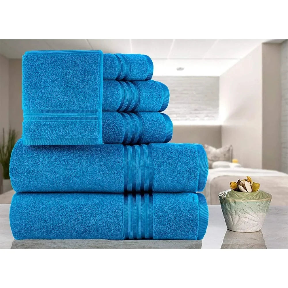 Extra Large Bath Towels Set, Light Weight, Super Absorbent, 100% Cotton, Set (2 Bath/2 Hand/2 Washcloths), Teal Blue