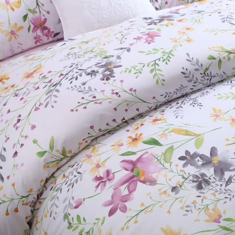 100% Cotton Garden Floral Bedding Set, Reversible, 14 Colors, 4 Sizes