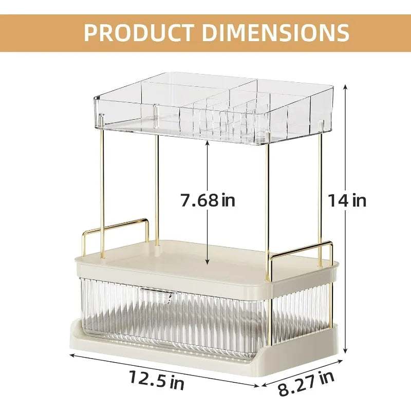 Makeup Organizer with 2 Drawers, Large Capacity Counter Storage, 3 Colors