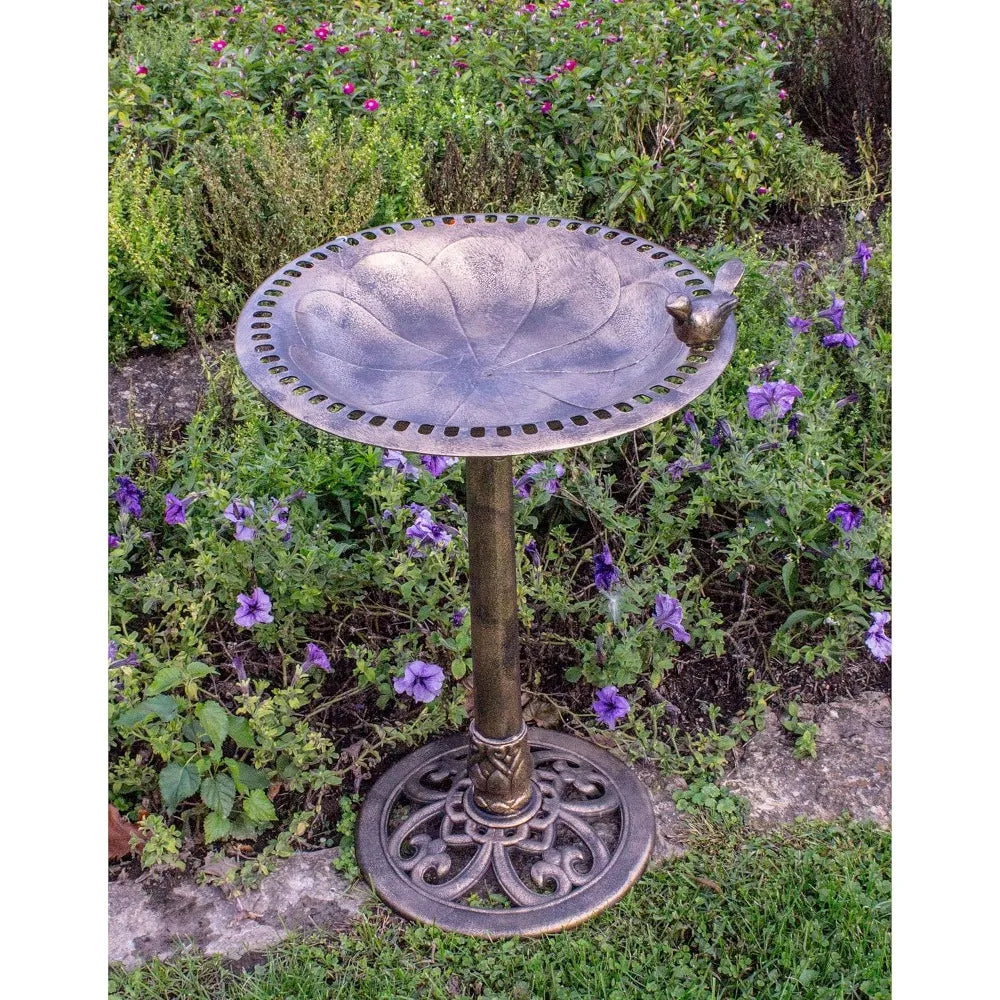 Outdoor Garden Bird Bath, Bronze, Weather Resistant, Polyresin, 30 Inch