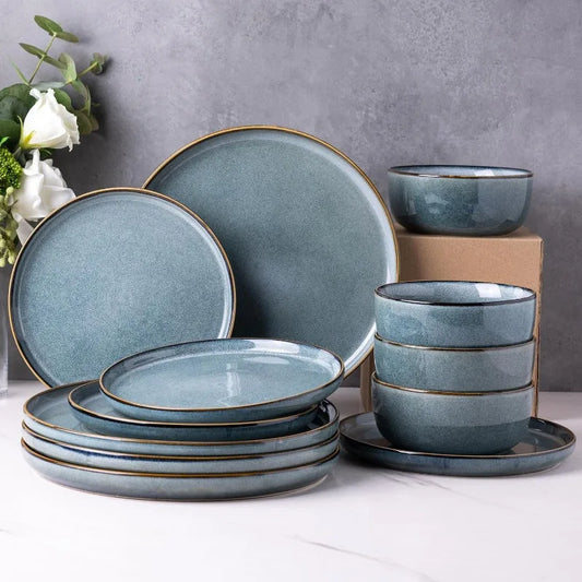 Ceramic Dinnerware Sets for 6, 18 Pieces, Stoneware, Chip and Scratch Resistant