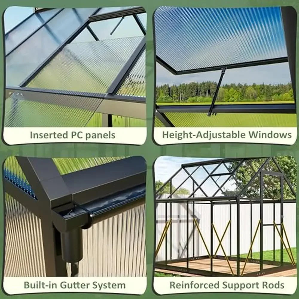 Large Walk-in Greenhouse, Quick Setup, Aluminum Structure/Roof Vent, UV Coated Panels