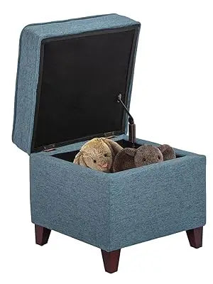 Ottoman/Foot Rest with Storage, Hinged Lid, Blue