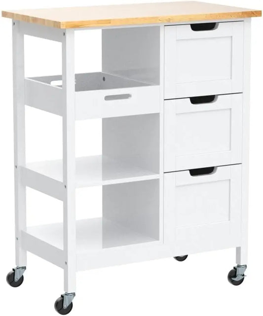 Kitchen Island Cart on Wheels, Storage Shelf, 3 Drawers, 3 Colors