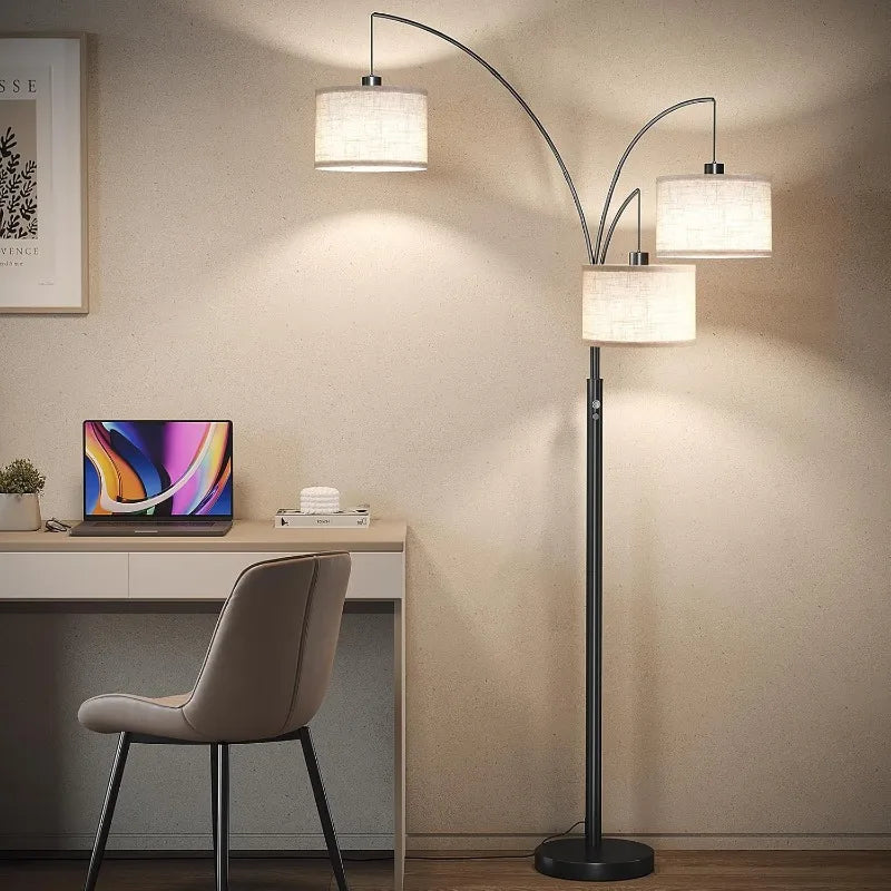 78 Inches Tall Standing Floor Lamp, 3 Lights, Modern Hanging Drum Shade with Heavy Base