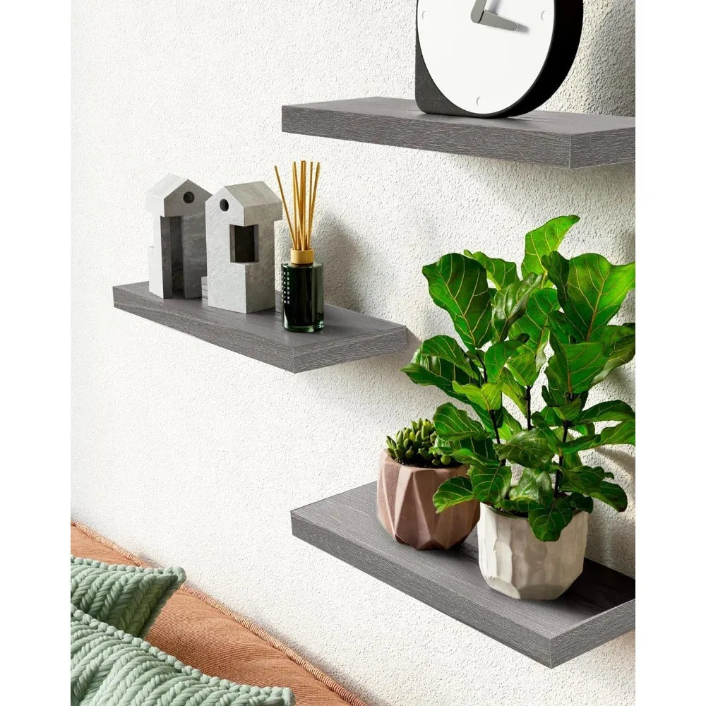 Wall Mounted Rustic Wood Floating Shelves,  Use in Multiple Rooms, 5 Colors