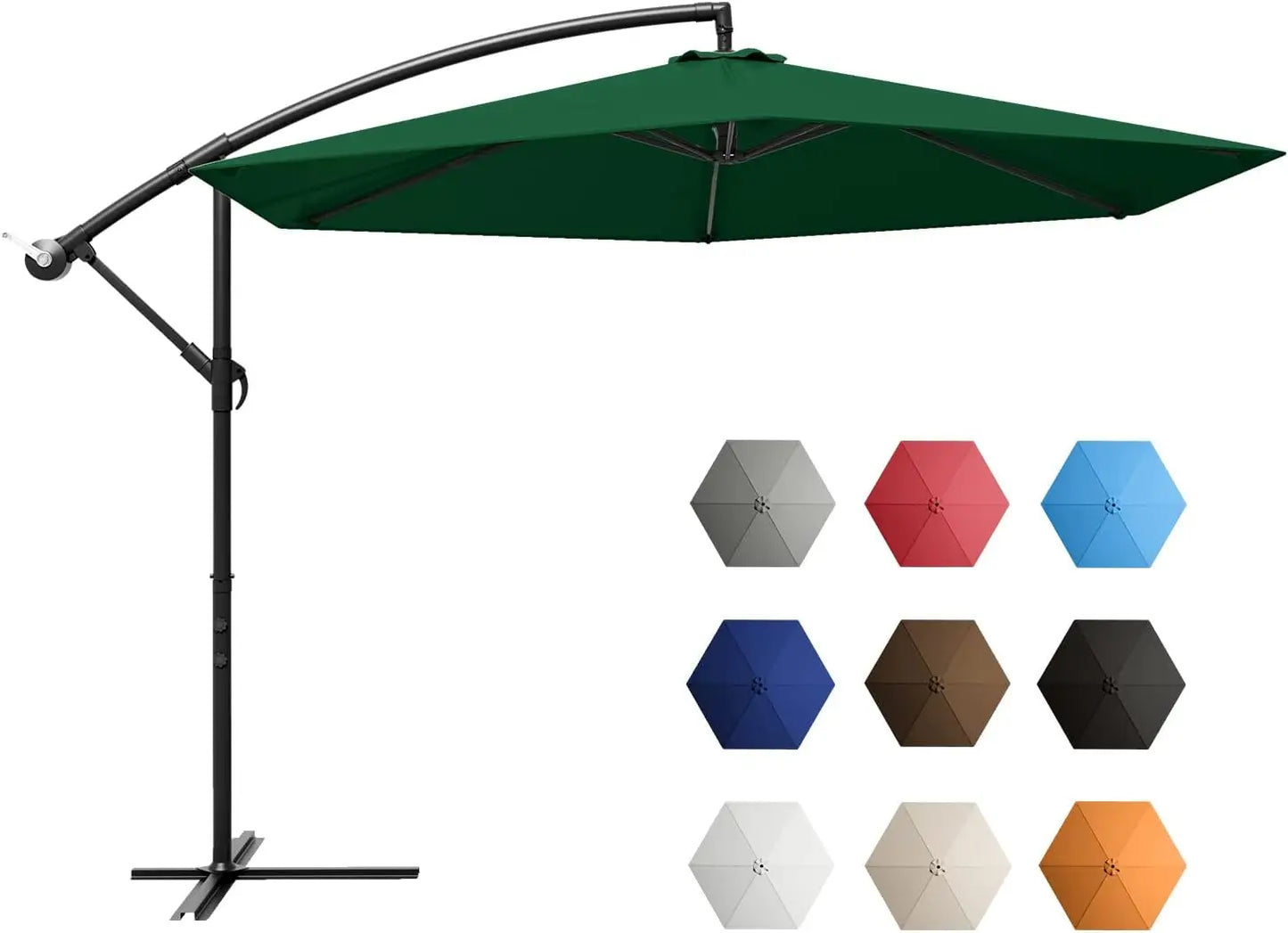 10 Ft. Outdoor Offset Umbrella, Cantilever, With Crank, 10 Colors