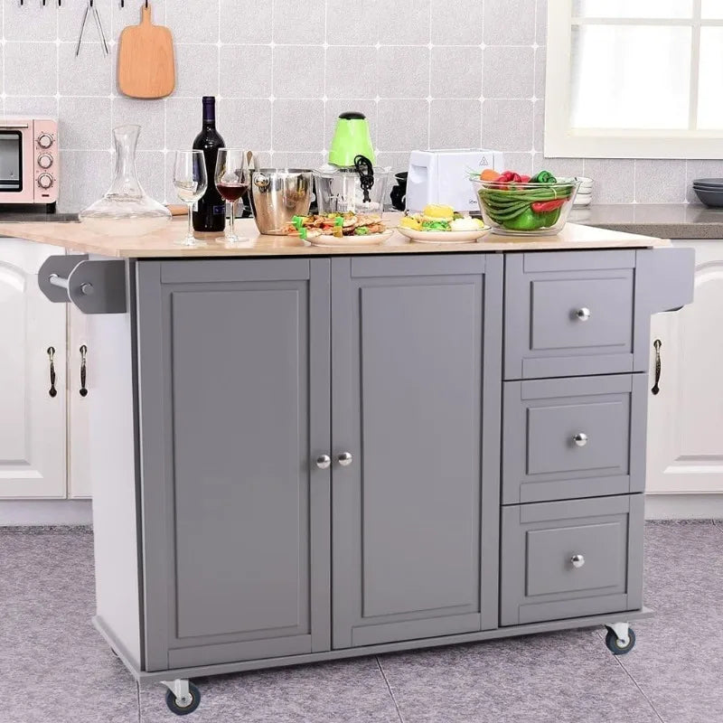 Rolling Kitchen Island Cart, with Storage & Drop Leaf, on Wheels, 3 Colors