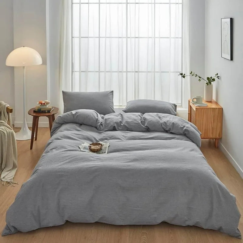 100% Cotton Duvet Cover Set,  Linen Like Textured, 3 Piece, 20 Colors, 5 Sizes