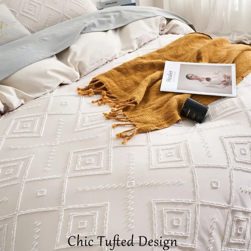 Jacquard-Pattern Duvet Cover Set, 3 Pieces, 12 Colors, 2 Sizes