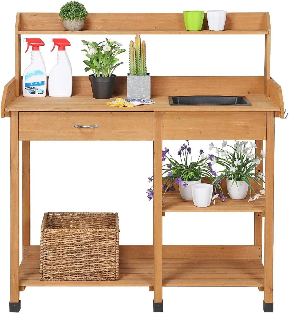 Outdoor Potting Bench/Work Bench, Removable Sink Drawer Rack, 45.2 Inch L X 17.7 Inch W X 47.6 Inch H, 3 Colors