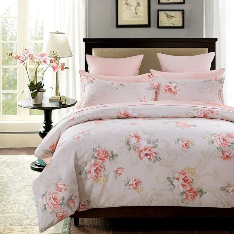 100% Cotton Garden Floral Duvet Cover Set, 3 Pieces, Reversible, 14 Colors, 4 Sizes