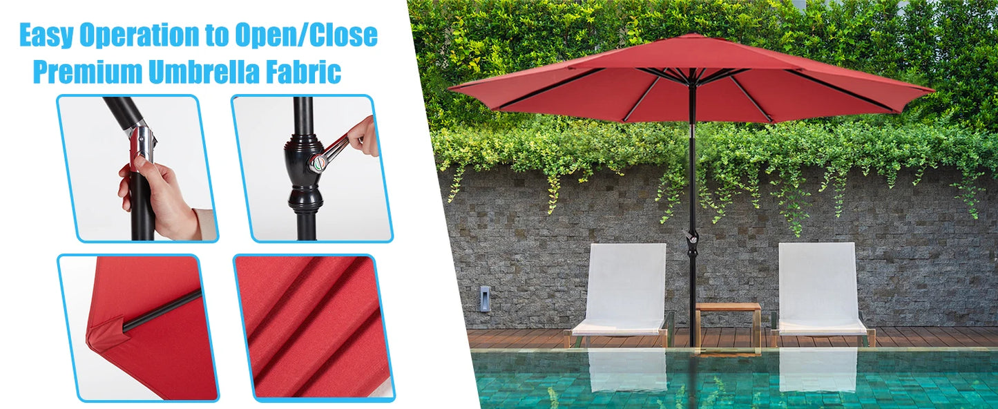 9 Ft. Outdoor Patio Umbrella, Push Button Tilt and Crank, UV Protection & Waterproof, 3 Colors