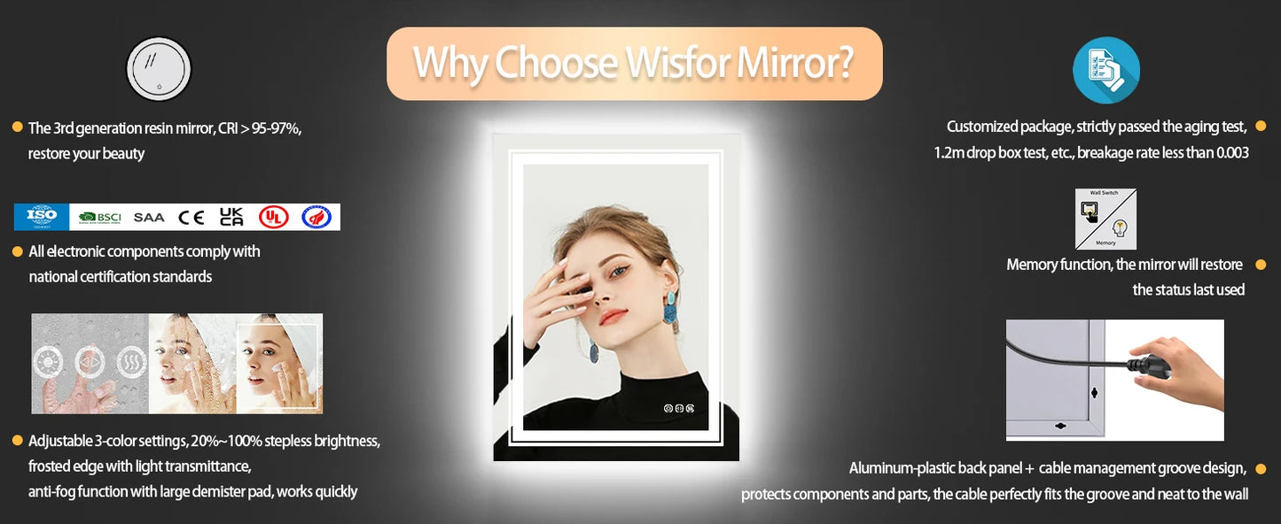 20 x 28 Inch LED Rectangle Mirror, Anti-Fog with Front Light/Backlit, Silver