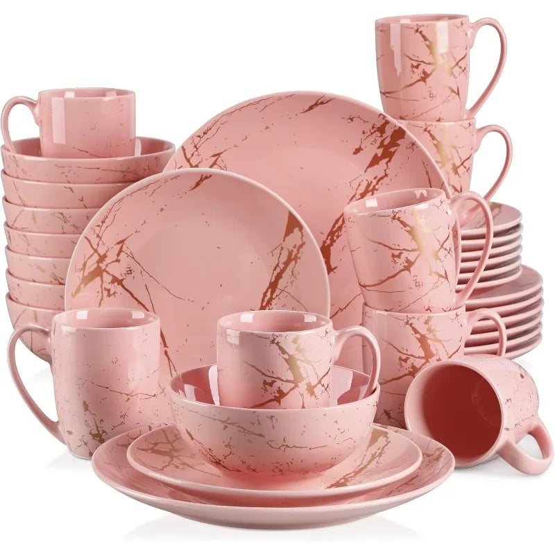 12 Piece Porcelain Dinnerware Set, 4 Place Settings, Plates & Bowls, 2 Colors