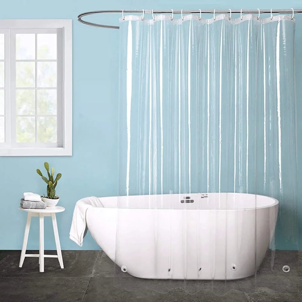 Waterproof Shower Curtain, Plastic, with 12 Hooks, 5 Colors