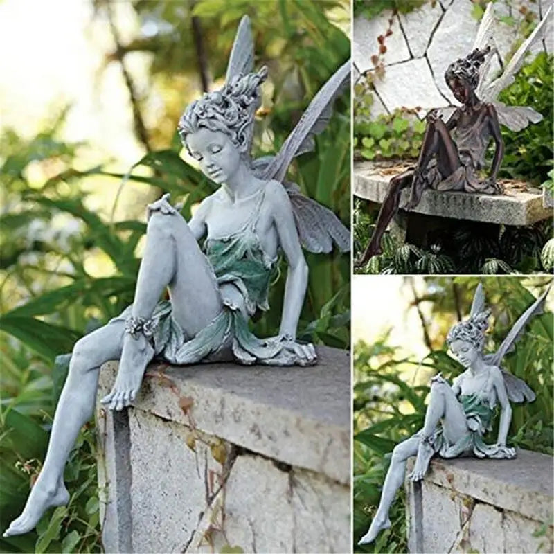 Sitting Angel/Fairy Outdoor Figurine, Decorative Resin