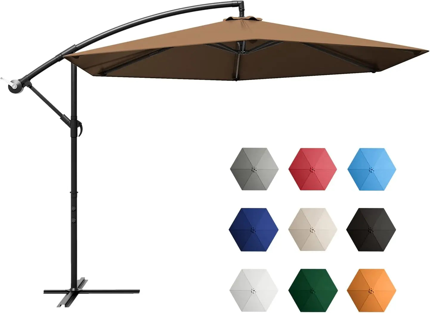 10 Ft. Outdoor Offset Umbrella, Cantilever, With Crank, 10 Colors