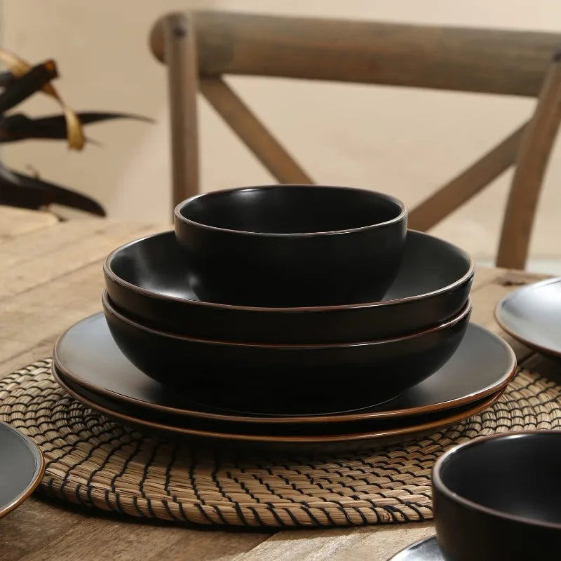 16-Piece Stoneware Dinnerware Set, 5 Colors