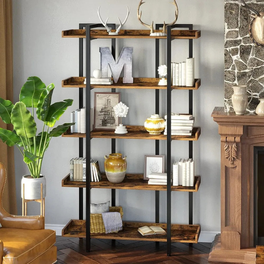 5-Tier Industrial Bookshelf, Open Shelves, Metal Frame, 71.8 Inch Height, 2 Colors