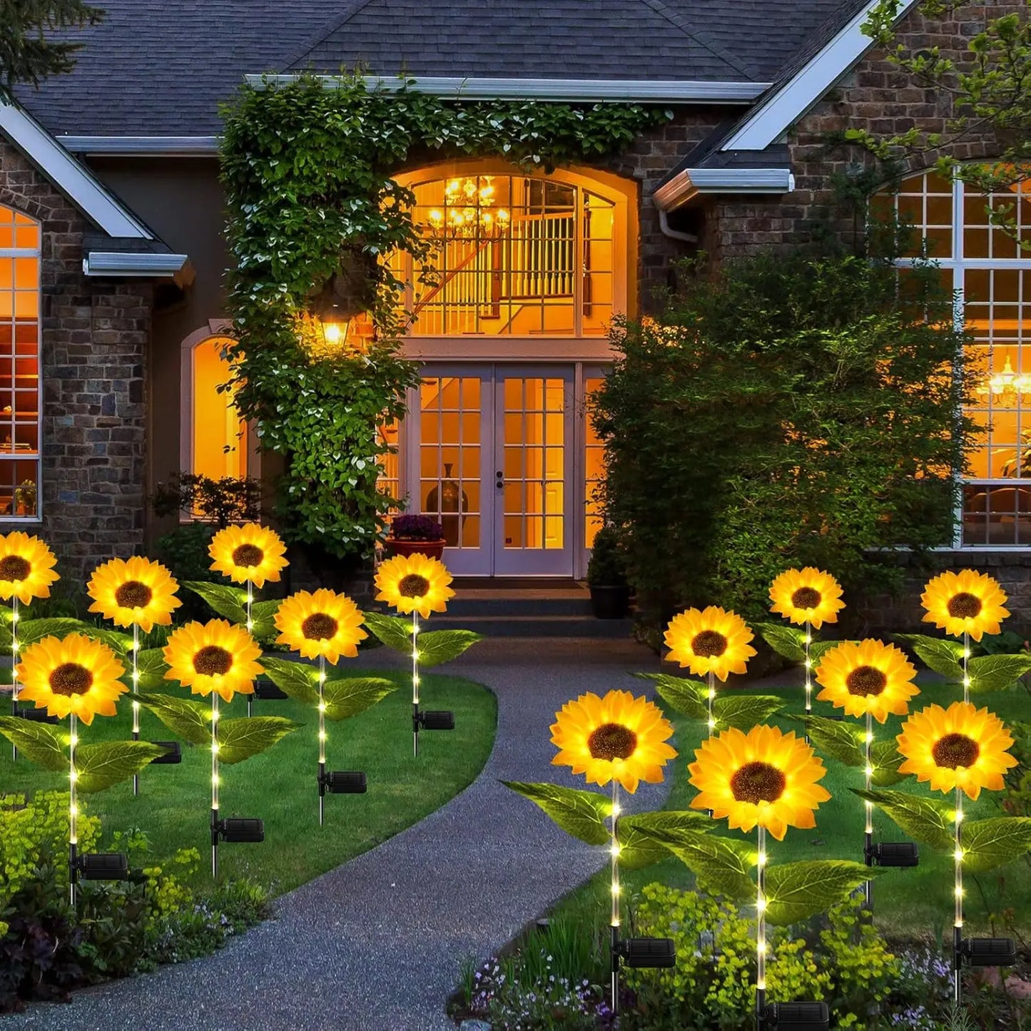 4 Pack Sunflower Solar Lights, Outdoors, Lifelike Sunflowers, Bright 64 LED Lights