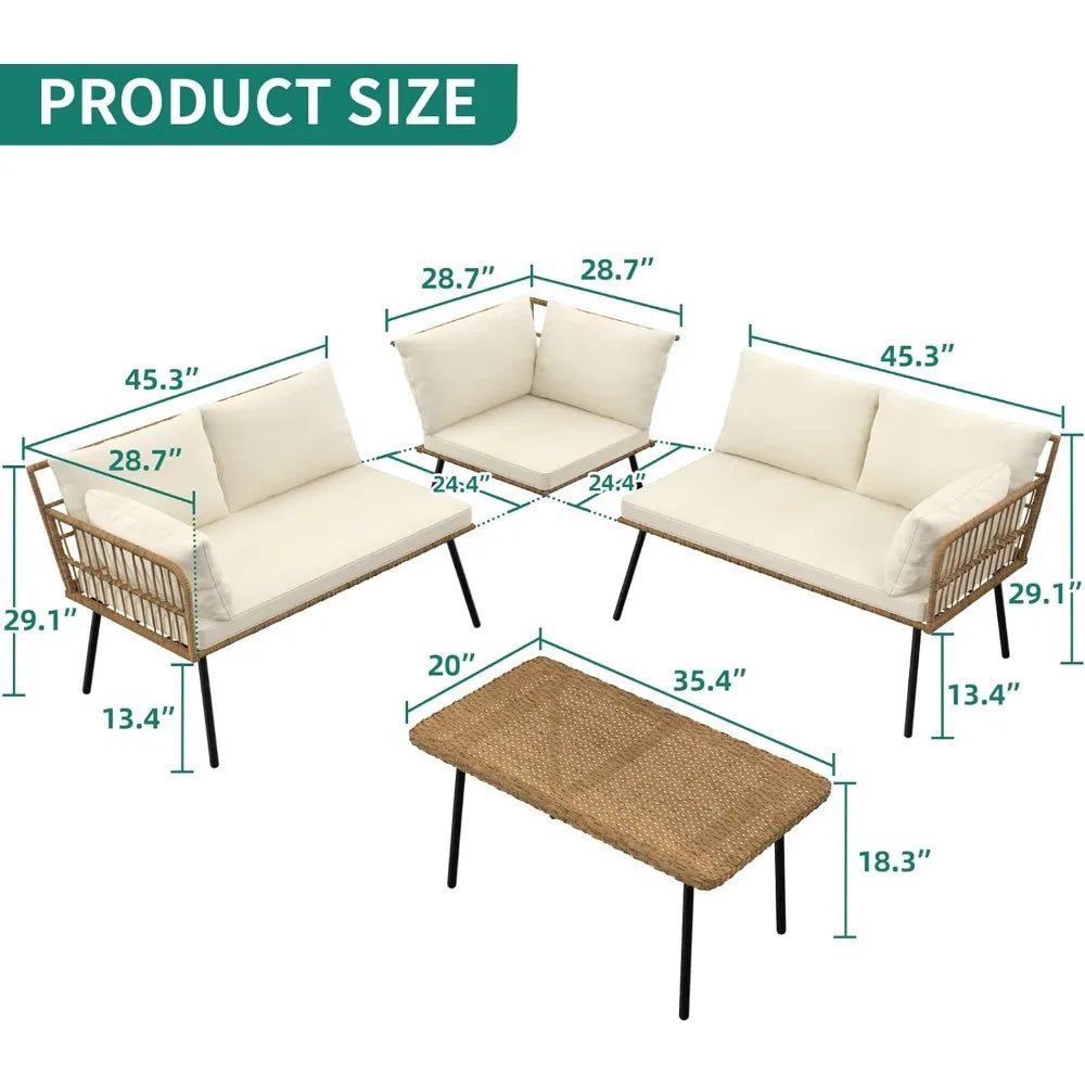 4 Piece Outdoor Furniture Set, Rattan/Wicker, Set Makes L-Shaped Sofa, Seats 5, 2 Colors