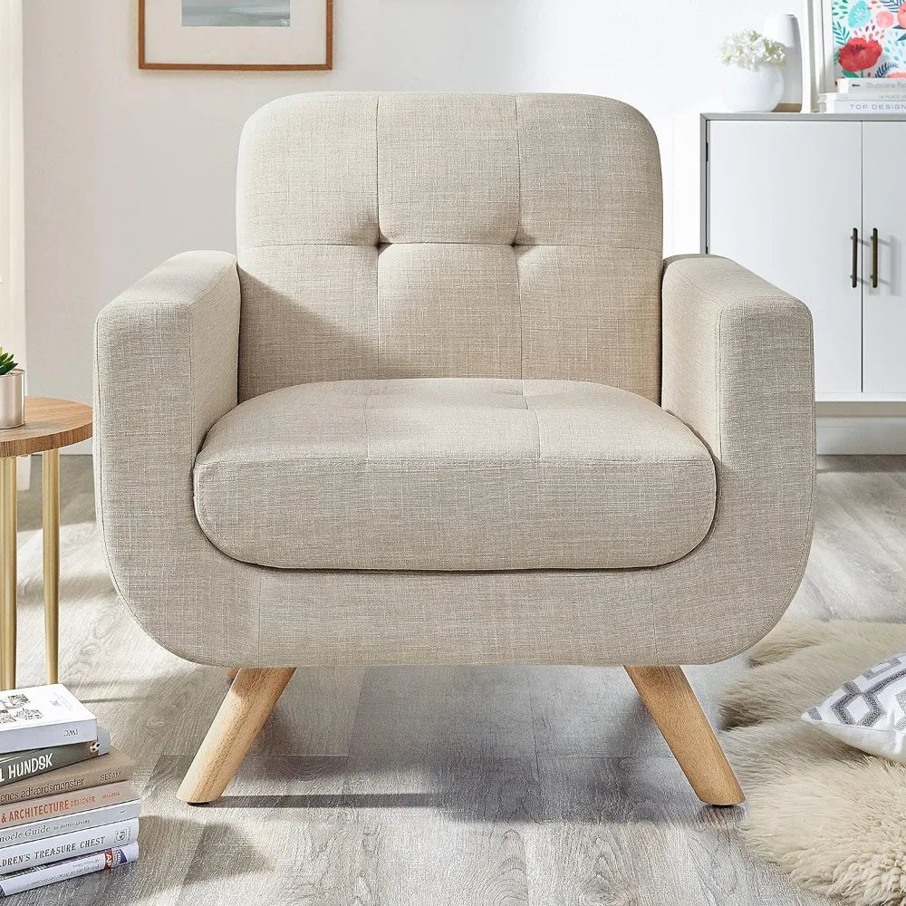 Accent Armchair, Linen Upholstery, Light Beige