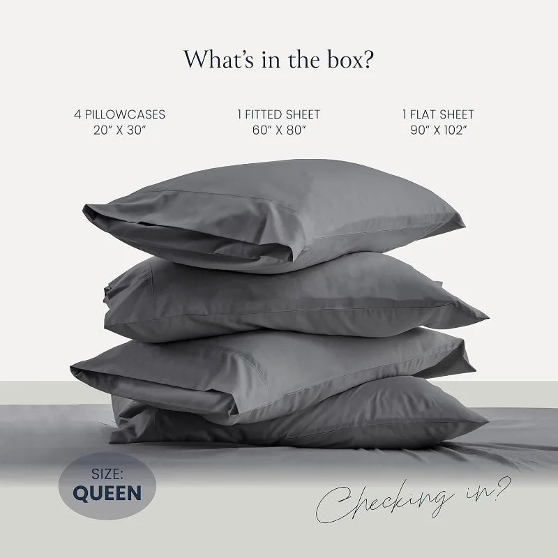 Luxury 6-Piece Queen Size Bed Sheets, Breathable Hotel Quality, Wrinkle Free, Gray