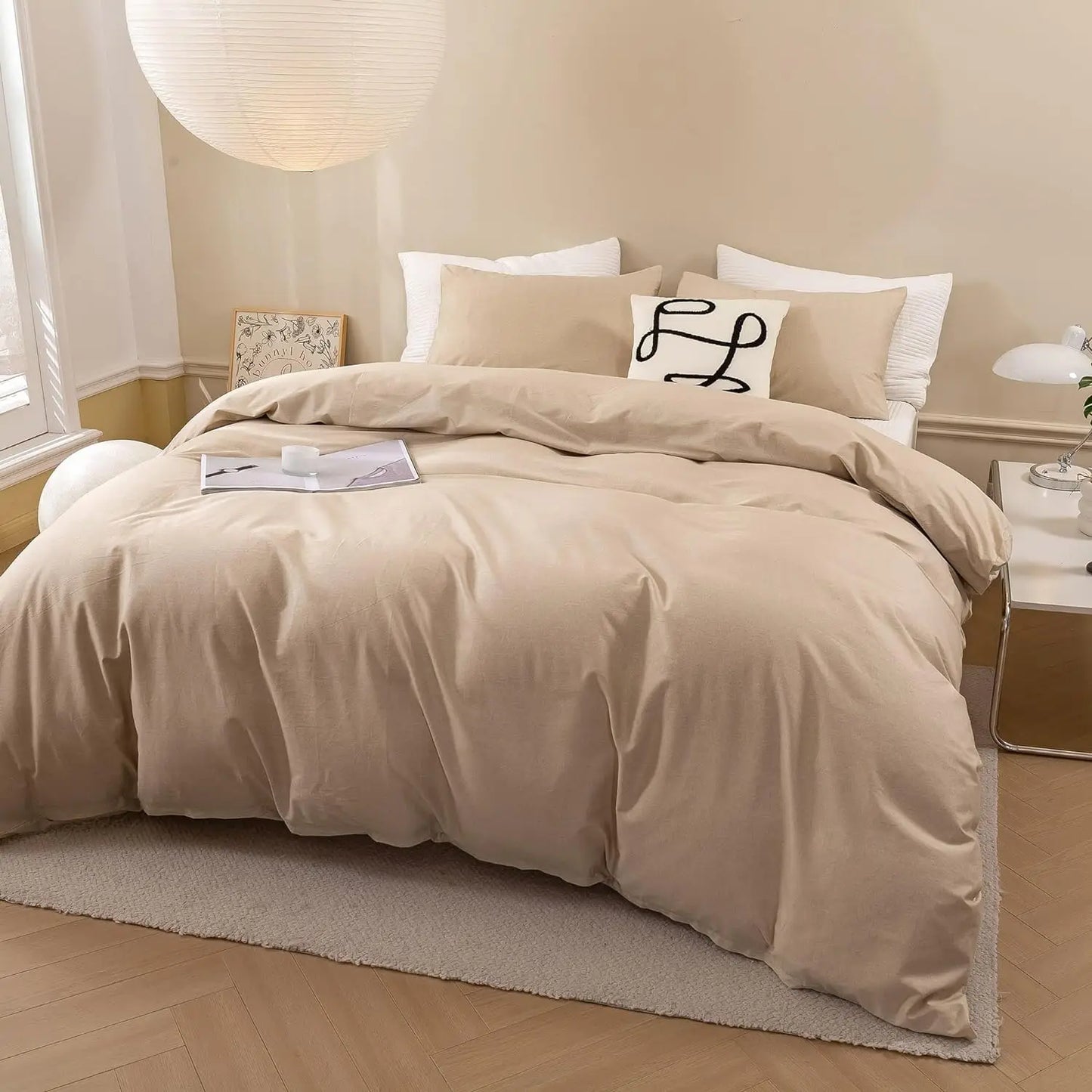 3 Piece Duvet Set, 100% Washed Cotton, With Zipper and 2 Pillowcases, Easy Care, 29 Colors, 3 Sizes