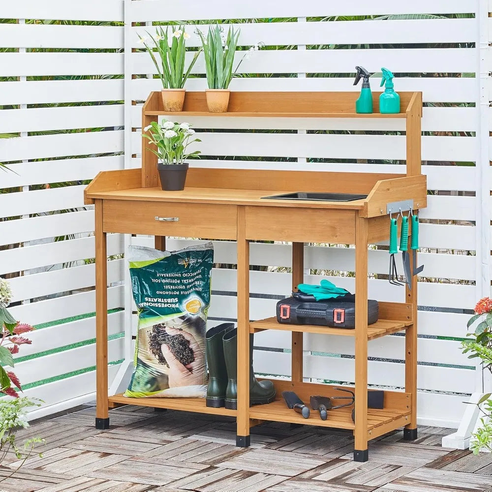 Outdoor Potting Bench/Work Bench, Removable Sink Drawer Rack, 45.2 Inch L X 17.7 Inch W X 47.6 Inch H, 3 Colors