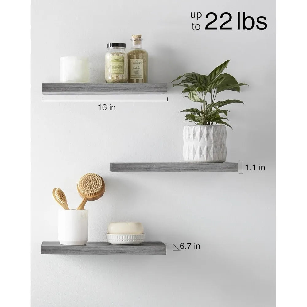 Wall Mounted Rustic Wood Floating Shelves,  Use in Multiple Rooms, 5 Colors