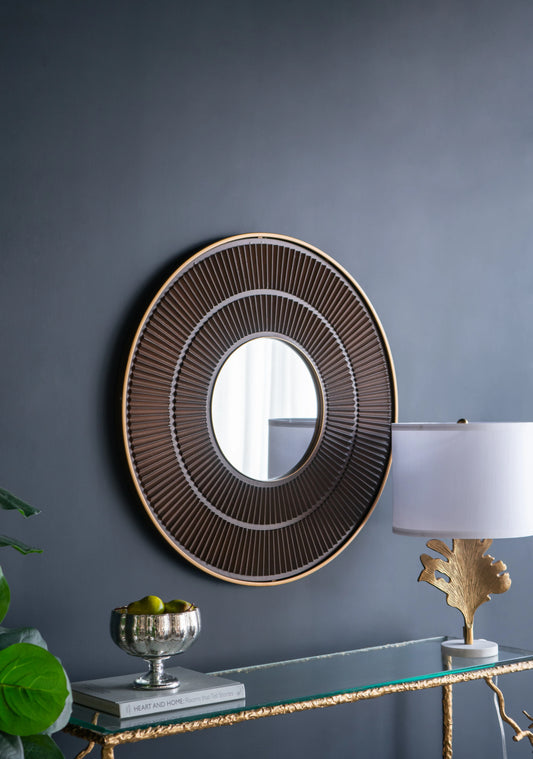 Round Wooden Mirror, Gold Trim, Wall Decor, Use in Any Room