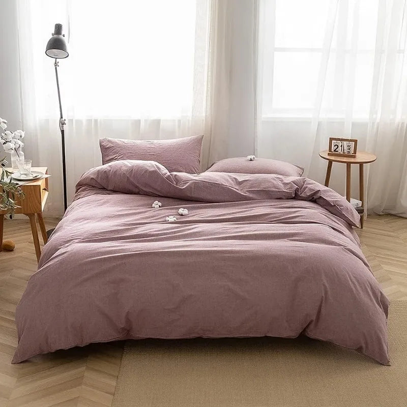 100% Cotton Duvet Cover Set,  Linen Like Textured, 3 Piece, 20 Colors, 5 Sizes