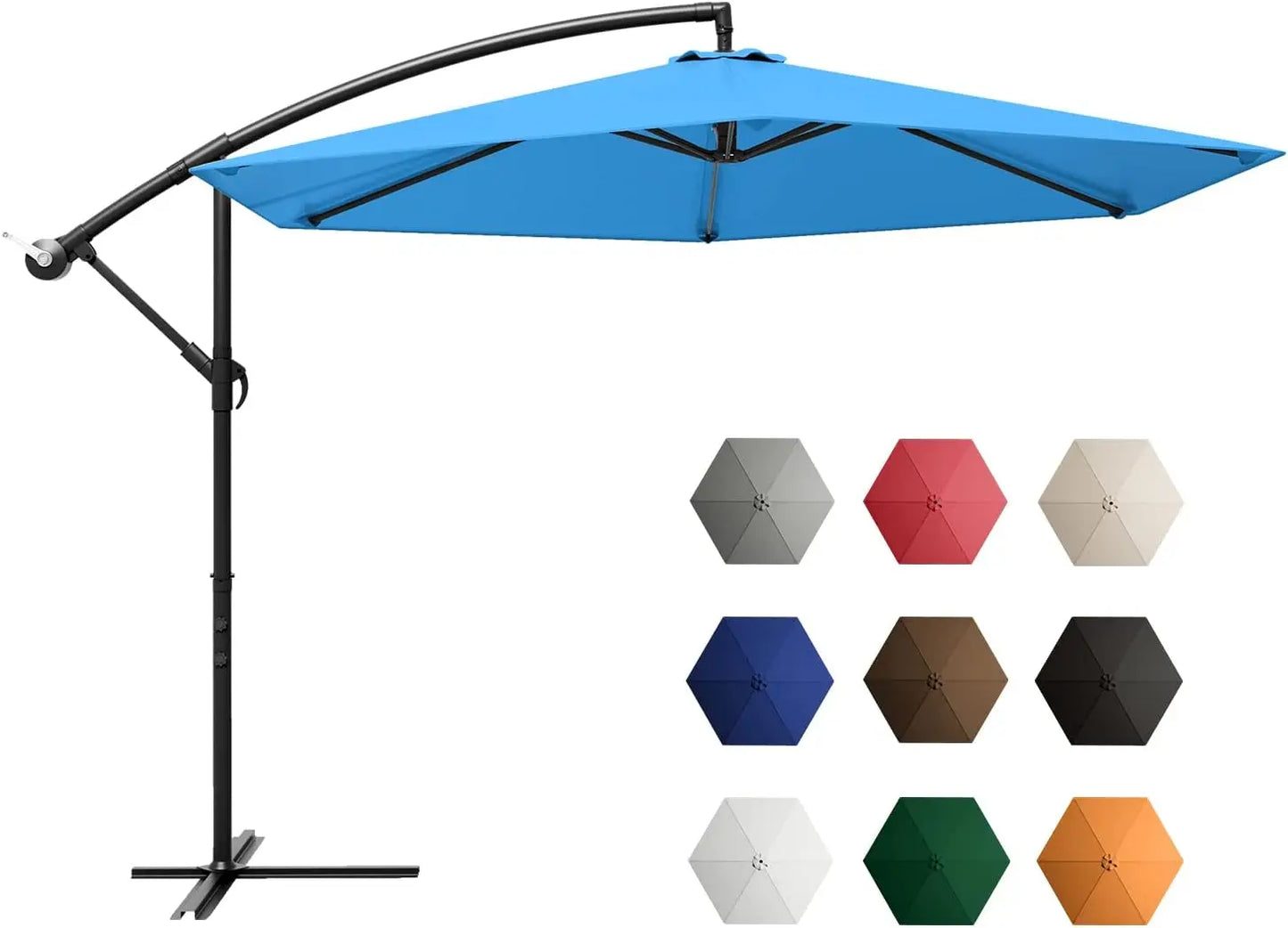 10 Ft. Outdoor Offset Umbrella, Cantilever, With Crank, 10 Colors