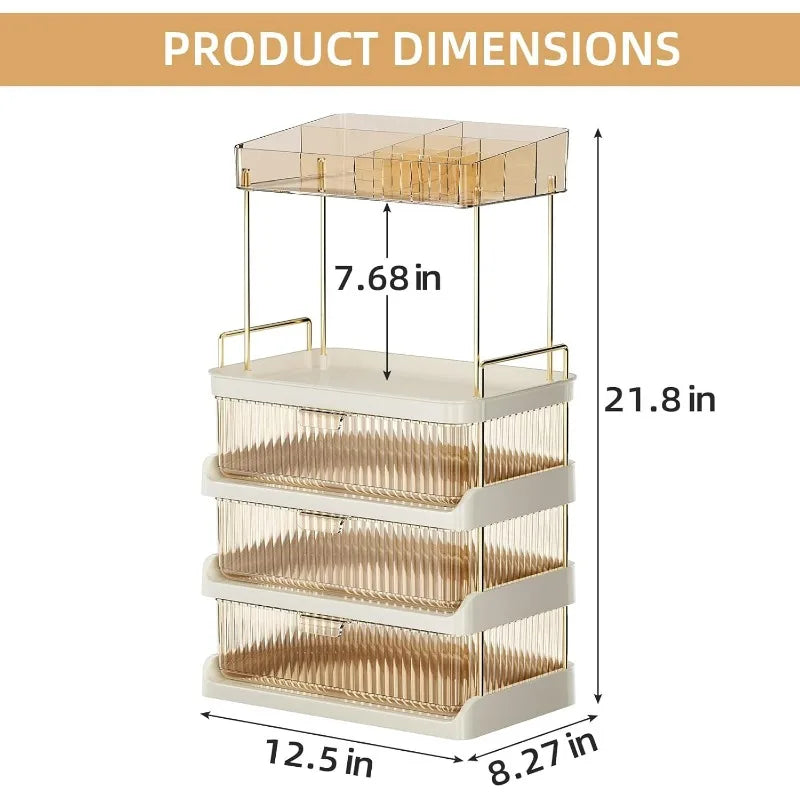 Makeup Organizer with 2 Drawers, Large Capacity Counter Storage, 3 Colors