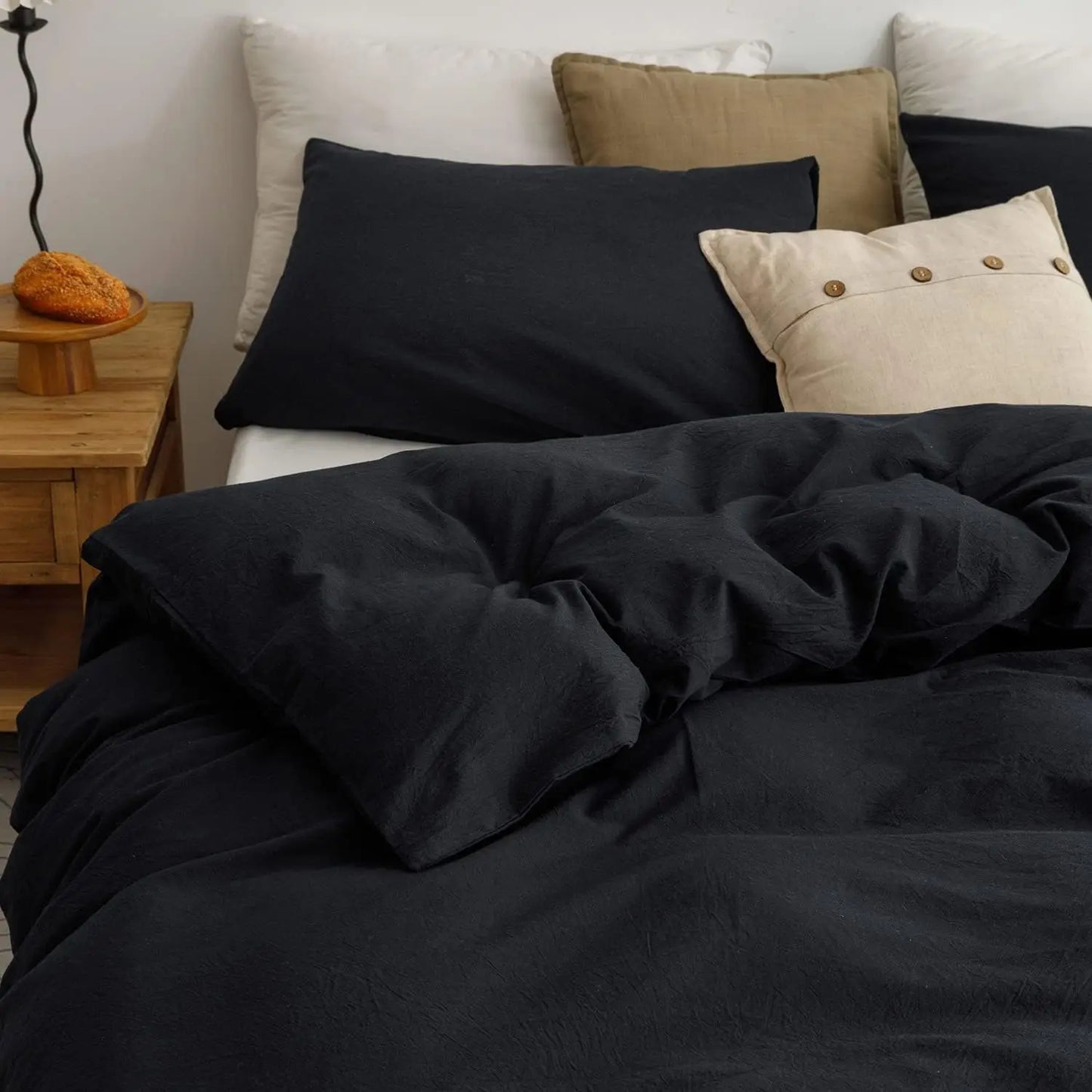 3 Piece Duvet Set, 100% Washed Cotton, With Zipper and 2 Pillowcases, Easy Care, 29 Colors, 3 Sizes