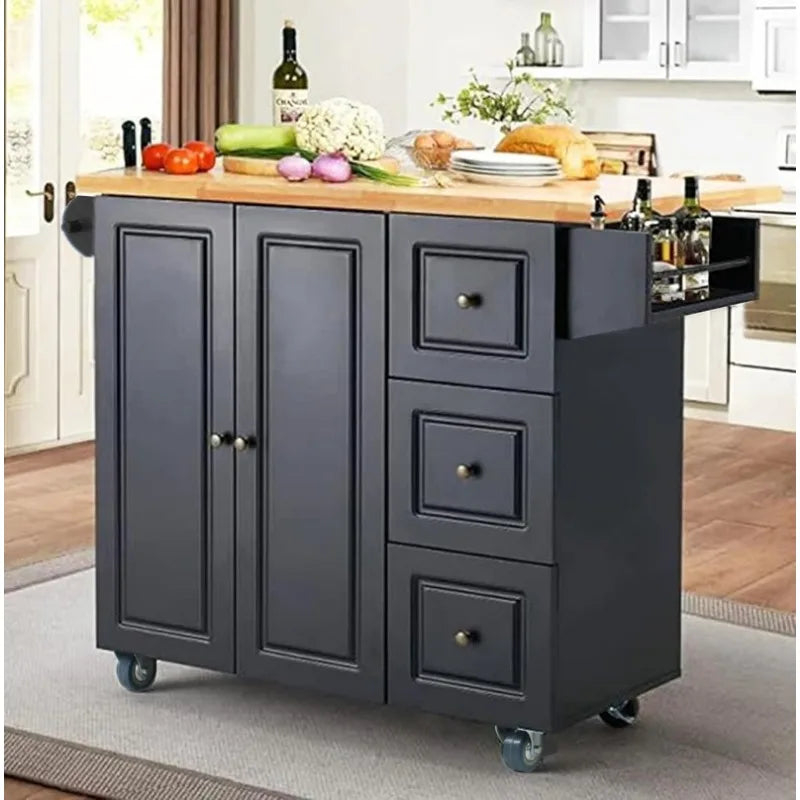 Rolling Kitchen Island Cart, with Storage & Drop Leaf, on Wheels, 3 Colors