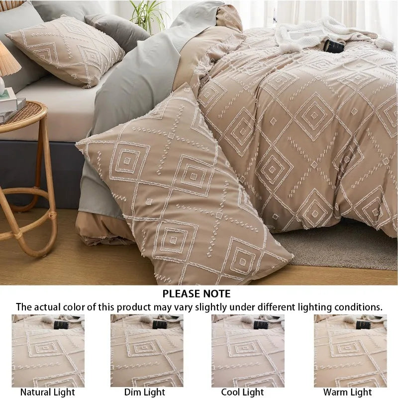 Jacquard-Pattern Duvet Cover Set, 3 Pieces, 12 Colors, 2 Sizes