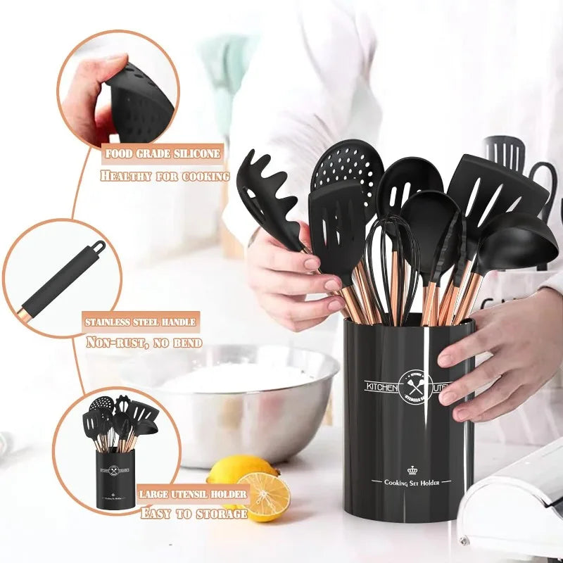 Silicone Kitchen Cooking Utensil Set, 43 Pieces, Stainless Steel Handle, Non-stick, Heat Resistant