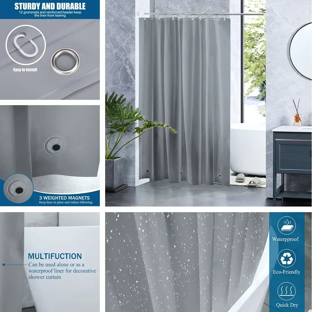 Waterproof Shower Curtain, Plastic, with 12 Hooks, 5 Colors