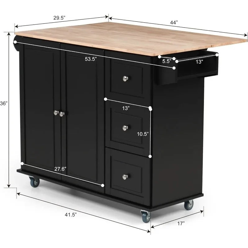 Rolling Kitchen Island Cart, with Storage & Drop Leaf, on Wheels, 3 Colors