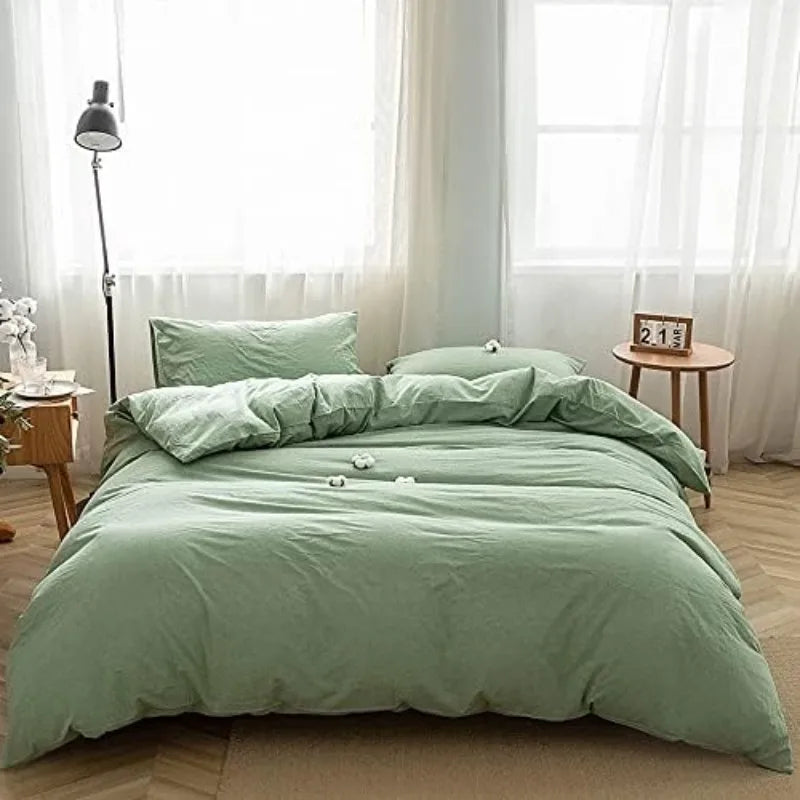 100% Cotton Duvet Cover Set,  Linen Like Textured, 3 Piece, 20 Colors, 5 Sizes