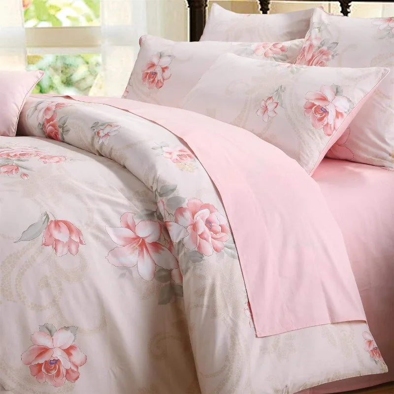 100% Cotton Garden Floral Bedding Set, Reversible, 14 Colors, 4 Sizes