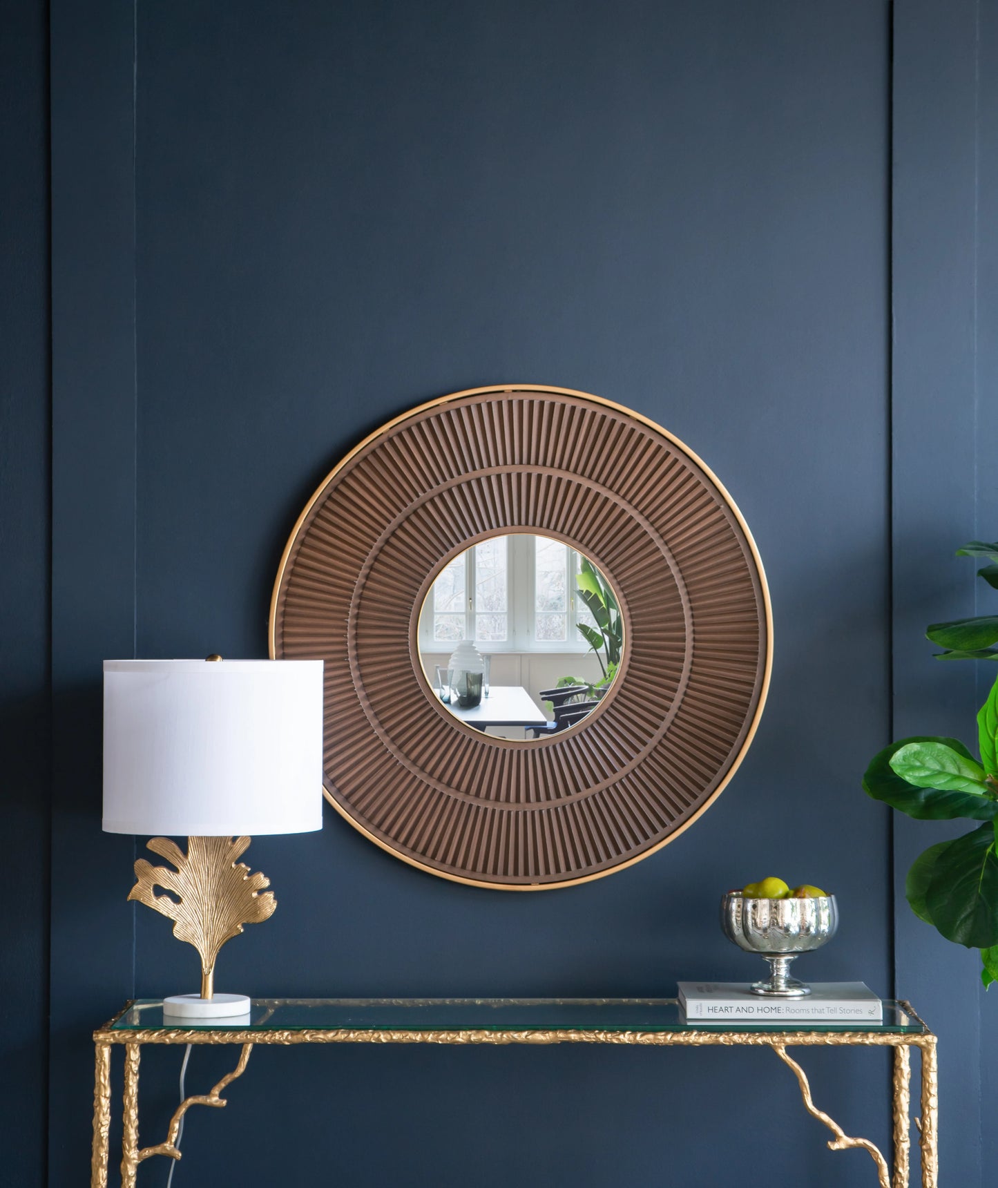 Round Wooden Mirror, Gold Trim, Wall Decor, Use in Any Room