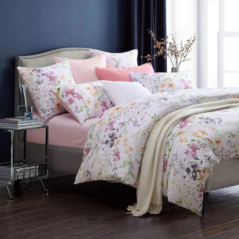 100% Cotton Garden Floral Bedding Set, Reversible, 14 Colors, 4 Sizes