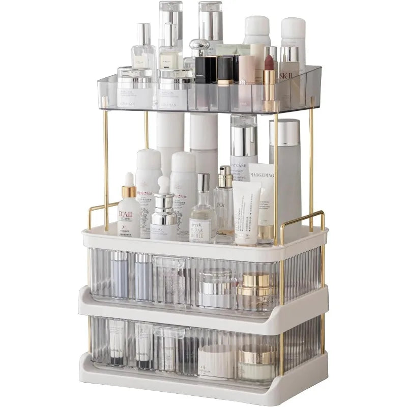 Makeup Organizer with 2 Drawers, Large Capacity Counter Storage, 3 Colors